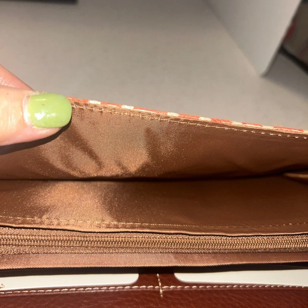 Etienne Aigner Multicolor Logo Canvas Wristlet with Brown Leather Trim - Picture 9 of 12